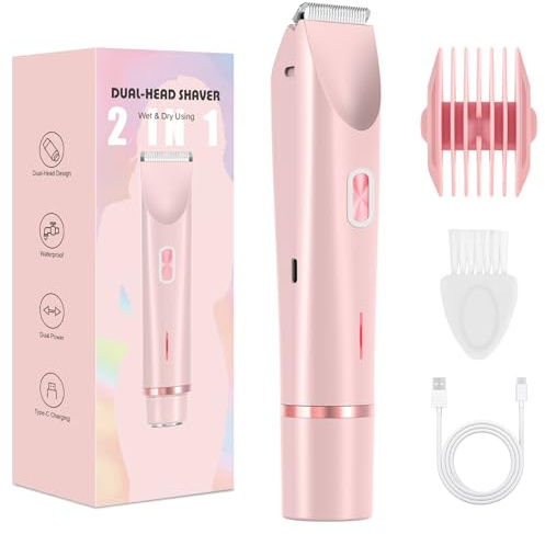 Lady Shaver for Women – 2-in-1 Bikini Trimmer & Razor, 5400 RPM Rechargeable, USB-C, Wet & Dry Use, Electric Razor for Women Legs, Body & Intimate Areas Pink