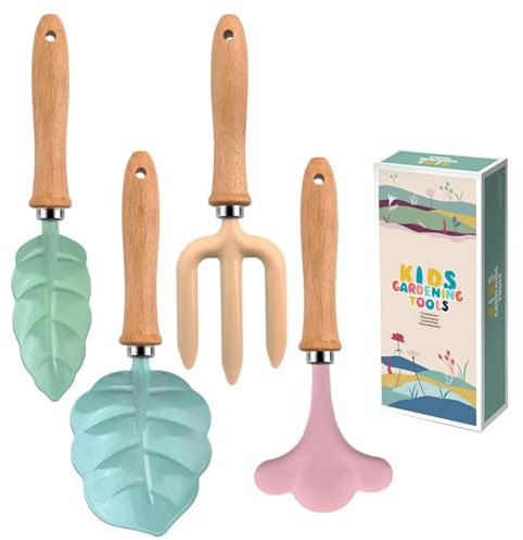 Generisch Gartenwerkzeuge für kleine Kinder | 4-teilige Blattform mit Holzgriff,Kleine Gartenwerkzeuge - Schaufel- und Rechen-Set - für, Hof, Sandkasten, Rasen und Außenbereich
