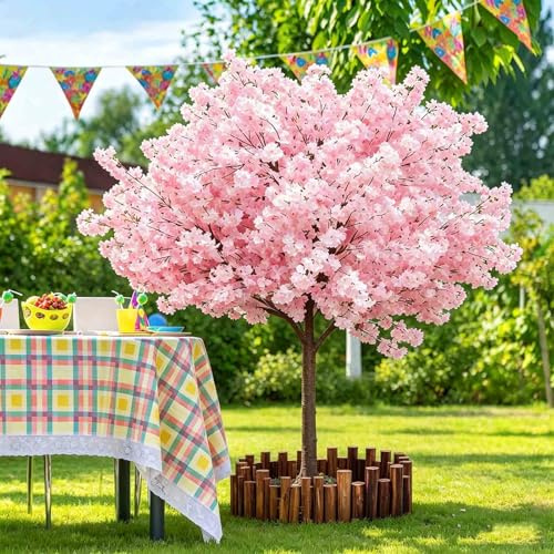 Árboles Flores de Cerezo Artificiales, con Tronco de Madera Natural y Flores Realistas, Flores realistas Hechas a Mano, para Decoración de Bodas En Interiores y Exteriores,A,150 * 150cm/5 * 5ft