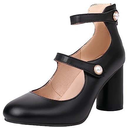 Generisch Zapatos de tacón alto para mujer, punta redonda, para ocasiones festivas, tallas grandes, elegantes zapatos individuales para bodas, eventos especiales, Negro , 39 EU