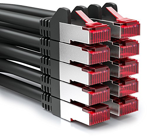 deleyCON 10x 2m CAT6 Patchkabel S/FTP PIMF Schirmung CAT-6 RJ45 Netzwerkkabel Ethernetkabel LAN DSL Switch Router Modem Access Point Patchfelder - Schwarz