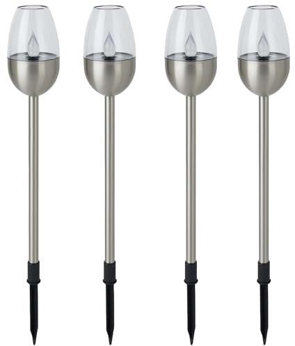 Dehner Solarleuchte Flame, 4er Set, Ø 6.1 cm, Länge 41.7 cm, Edelstahl/Kunststoff, silber