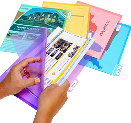 Ultimate Office PocketFile™ Clear Poly Document Folder Project Pockets, 5th-Cut, Letter Size, in 5 Assorted Colors, Set of 25