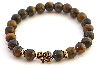 BERGERLIN Tigerauge Armband mit echten Naturstein Perlen und Elefant
