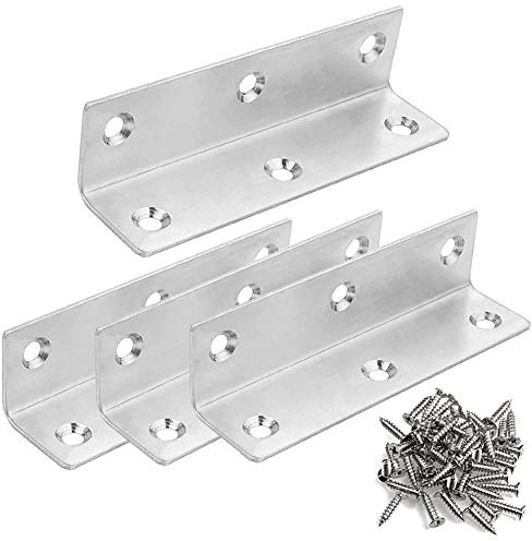 Stainless Steel Corner Brace L Bracket for Wood - 100x25x25mm, 4 Pack | Heavy Duty Metal Corner Brackets, 90 Degree Angle Brackets for Shelves, Pergola, Cabinets, Fence, Raised Beds, Silver