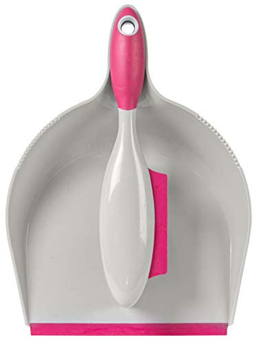 Kleeneze KL069337EU7 Dustpan and Brush Set – Non-Scratch Rubber Bristles Ideal For Pet Hair/Fur, Handheld Squeegee Edge for Spills/Liquids, Easy Rinse Clean, Indoor Hard Floor Sweeping, Pink