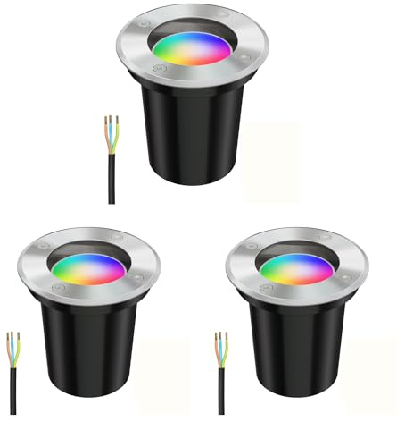 ledscom.de 3x Boden-Einbauleuchte BOLI für außen Edelstahl rund IP67 108mm Ø inkl. Smart Home RGBW GU10 LED Lampe, 5,41W, 473lm