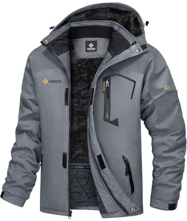 GEMYSE Chaqueta de Esquí Impermeable de Montaña para Hombre Abrigo de Invierno de Lana Antiviento con Capucha (Gris Medio Puro 01,M)