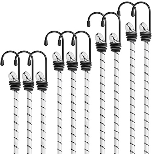 Kiprim 100cm Hochleistungs-Bungee-Seile mit Haken | 10er-Packung elastische Gurte, geeignet für Möbel, Sackkarren, Fahrräder und Motorräder