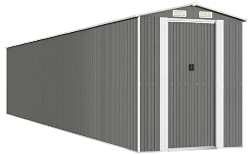 Yolola XXL utrustningshus, metall, utrustningshjul, 192 x 1021 x 223 cm, trädgårdshus, metall, trädgårdsredskapshus, trädgård, skjul, lagerskjul, utrustningshus, trädgårdshus, galvaniserat stål, ljusgrå