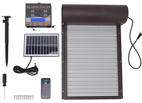 Sonew Automatischer Hühnerstall, Lichtsensor und Timer und Fernbedienung, wasserdichter Solarbetrieben Hühnertür, geeignet für Hühnerhaus (braun)