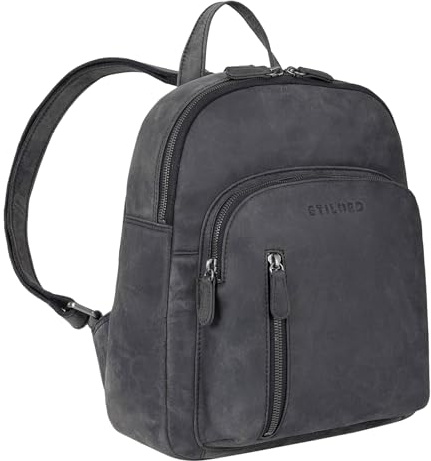 STILORD Summer Daypack Frauen Leder Rucksack Kleiner Tagesrucksack Cityrucksack Vintage Stadtrucksack Rucksäcke Damen Echtleder Farbe:Carbon - grau