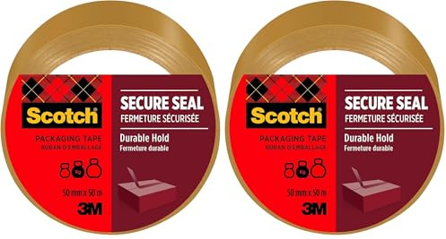 Scotch Ruban Adhésif d’emballage Pour Fermeture Sûre, Havane, 50 mm x 50 m, 1 Rouleaux/Paquet - Idéal pour la Fermeture de Colis et des Boîtes d'Expédition (Lot de 2)