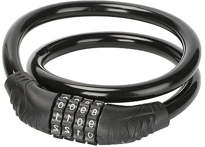 Sicherheit für Fahrrad und Roller, Kabelschloss mit zurücksetzbarem Code, 4-stelliges Schloss, leichtes und strapazierfähiges Design, Schutz für Fahrräder, Anhänger und elektrische Maschinen (schwarz)