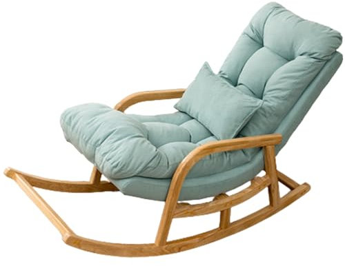 YVYKFZD Kinderzimmer Schaukelstuhl, gepolsterter Relax Schaukelsessel, Relaxsessel aus Massivholz mit hoher Rückenlehne, für Wohnzimmer/Schlafzimmer/Kinderzimmer, Tragfähigkeit 150 kg (Color : Mint g