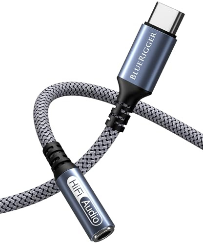 BlueRigger USB C to 3.5mm Audio Adapter Cable - (1M, Female AUX to USBC Adapter, USBC to Headphone Jack Extension Cable, USB-C Dongle, Type C to 1/8) - Compatible with Phone, Tablet, Laptop