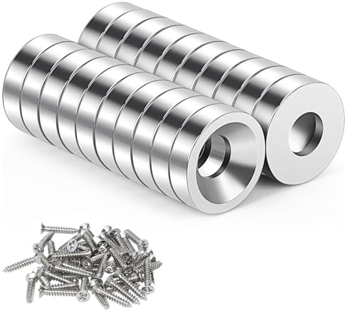 Aimants Néodyme avec Trou,Paquet de 20 Aimants Extra Forts, avec Trou 10x3-3 mm, Aimants Néodyme Extra, Grand Rond Fort, pour Armoires de Cuisine Réfrigérateur