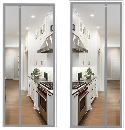 Magnetic Fly Screen Door, Curtains Against Flies, Mosquito Door, 175 x 180 cm, Insect Protection, Fly Curtain, Magnet Door, Mosquito net, Hook and Loop Tape Fastening, Grey.