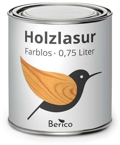 Berico Holzlasur - Farblos - 0,75 Liter Lasur - Transparent - Wetterfeste Holzschutzlasur für Innen und Außen - Holzschutz, Wetterschutz und UV-Schutz