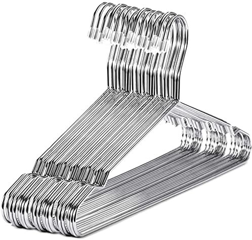 MYVVKIA 20er-Pack Kleiderbügel aus Edelstahl – platzsparendes Design, Standardgröße, mit Einkerbungen für Kleidung – Silber-Finish, 40 cm