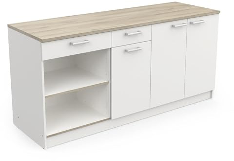 möbelando Miniküche >Cooking< in Matt weiß - 180x82,5x60cm (BxHxT)