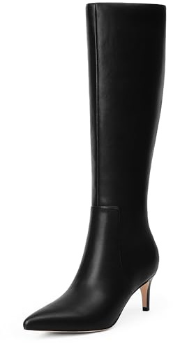 QIY - Botas altas hasta la rodilla para mujer, botas altas con punta puntiaguda y tacón de gatito para mujer, botas largas con cierre lateral, botas largas de otoño, botas altas hasta la rodilla