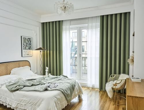 Daesar Gardinen Verdunklung 2er Set Grün, Vorhänge Blickdicht mit Haken 137x244CM Modern mit Blätter Motiv Schlafzimmer Gardinen Vorhänge Wohnzimmer Kinderzimmer