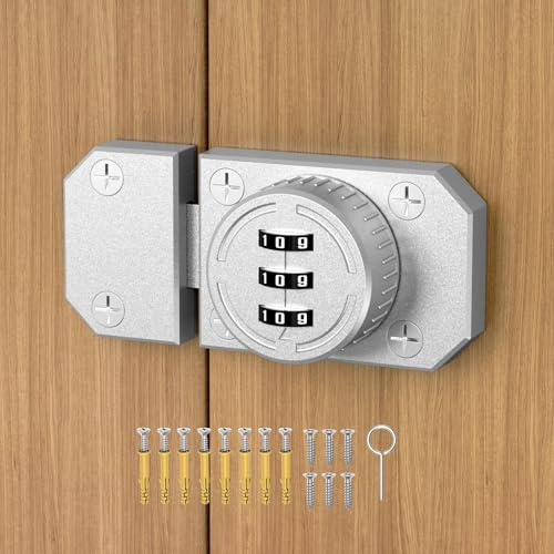 MeBantoo Cabinet Lock with Combination, 3-Digit Password Closet Door Lock, Zinc Alloy Mechanical Combination Latch with Screws for Barn One-Way Door, Drawer, Office File Cabinet (1, Sliver)