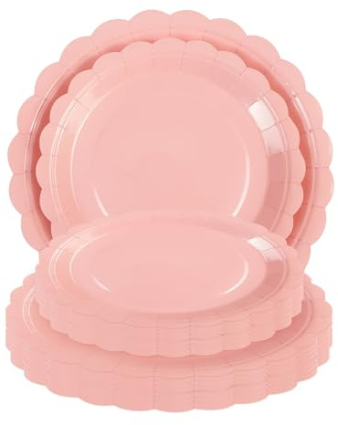 AHPYEUHK Rosa Party Geschirr Kinder Geburtstagsparty-Papierteller 7 Zoll 25 Stück & 9 Zoll 25 Stück Kuchen-Dessert-Teller Party für Baby-Dusche, Hochzeit, Geburtstag