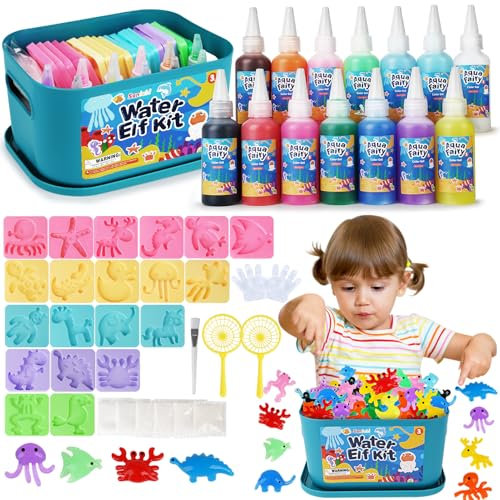 Sanlebi Aqua Fairy Water Gel Kit DIY Toys, 46 PCS Magic Toy Kit, Aqua Gelz Kits for Kids, 20 Molds & 14 Gels, Educational Gift for Boys Gifts Ages 4 5 6 7 8