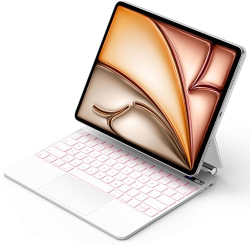 Bettdow Magnetic Keyboard for iPad Air 13 Inch M4 2026/M3 2025/M2 2024 | UK Layout Floating Cantilever Stand, Backlit Keyboard with Trackpad for iPad Pro 12.9 6th/5th/4th/3rd Gen, Air 13, White