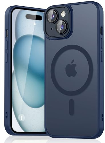 YLK Cover Magnetic per iPhone 15, Custodia Protettiva Completa con Magsafe,Traslucida Opaca Posteriore Sottile Antiurto Protettiva Case per iPhone 15 (Blu navy)