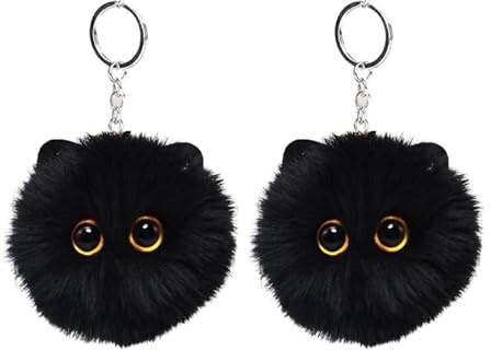 CPRNQY 2 Stück Schlüsselanhänger Katze, Cute Keychain, Plüsch, Cartoon-Katzen-Anhänger, Tierpaar-Schlüsselanhänger für Rucksäcke und Telefon, Schwarz, Unisex, Kratzfest, Leicht