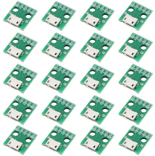 eMagTech 20pcs 5 Pin 2.54mm USB Micro Female to DIP Adapter Board for DIY USB Power Supply Breadboard Design