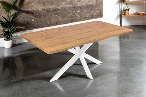 SAM Esstisch Josy 180x90 cm Holz Wildeiche-Optik Spider-Gestell weiß