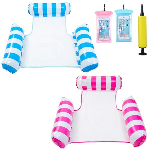 TEGOVE Aufblasbares Schwimmbett,Wasserhängematte,Luftmatratze Pool,3 in 1 Aufblasbare Wasserhängematte,Mit 2 Mobiltelefon wasserdicht und 1 Luftpumpe,Spielzeug für Sommerschwimmbad(2PCS)