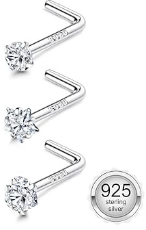 MILACOLATO 3 Piezas Piercings Nariz Plata Esterlina 925 Perno Nasal Dorado 20G Hipoalergénico Piercing Nariz Oro Mujeres Hombres Tornillos en Forma L con CZ Joyería Pequeña Para Nostril Piercing-AS