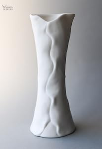 Whisper - Modern Ceramic Vase, 20.6cm Tall White Decorative Flower Vase for Home Decor, Centerpiece, Tabletop, Living Room, Bedroom, Office