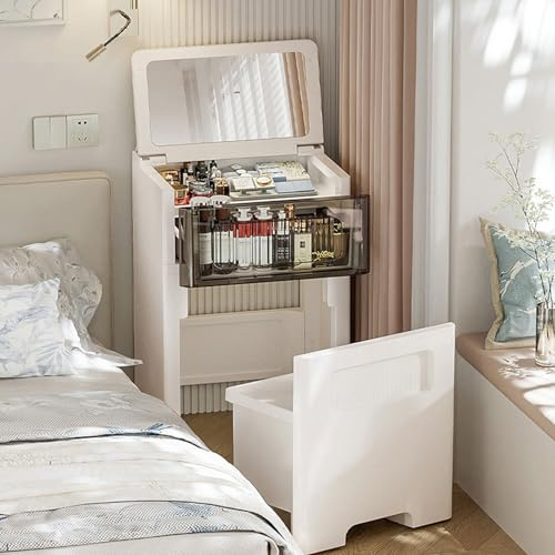 Postazione Trucco Compatta Postazione Trucco con luci e Sgabello Adatto per Piccoli spazi vanità Camera da Letto Dormitorio Appartamento Mini scrivania White