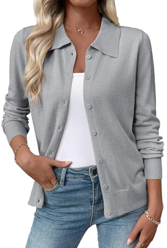 EVALESS Womens Lightweight Cardigan Sweaters Fall Teacher Outfits Grey S | Soft Wool Blend Knit Fabric, Button Knit Tops Layering Cardigan, Business Casual Office Wear 2026 Fashion Clothing