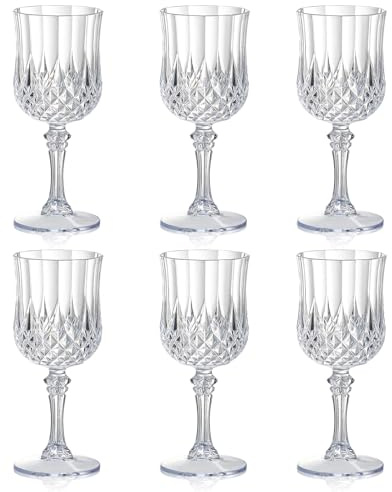 6 Pieces 7 oz Plastic Transparent Wine Glasses Vintage Wine Goblets Unbreakable Plastic Gin Glasses Drink Glasses Water Goblets for Parties Weddings Events Outdoor BBQ Picnics