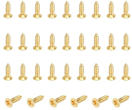 sourcing map 36 Pcs Brass Screws, M3 x 10mm Solid Phillips Flat Head Self-Tapping Wood Screw Fasteners for Woodworking Furniture Repair Photo Frame Drywall Home Appliances