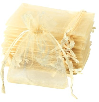 OUDQFCJ 100 pcs Sachets Organza Dorés Pochettes Cadeaux en Tissu pour Bijoux et Décorations - 7 x 9 cm