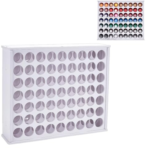 FINGERINSPIRE Färgräknare med 63 hål 100 x 340 x 410 mm plast väggmonterade hantverksfärger förvaringsställ för 57 ml flaskor vit miniatyrfärg set hållare för målning konstnärer hobbyister