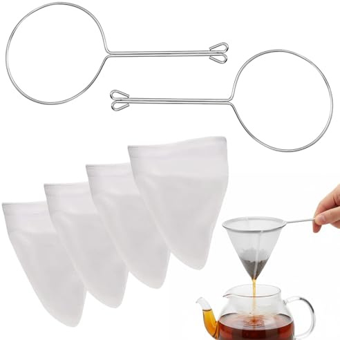 Nussmilchbeutel, 6-teiliges Filter-Set Mit 2 Ringen Und 4 Beuteln, Ideal Für Nussmilch, Säfte, Kaffee Und Tee, Feine Filtration Für Klare Ergebnisse, Leicht Zu Reinigen