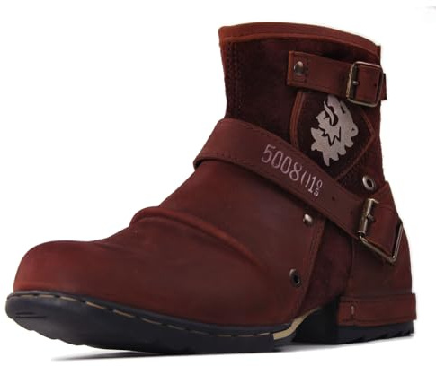 osstone Motorcykelstövlar herr retro cowboy ridskor för män fotled vinter casual boot OS-5008-1-BP-DE-R, Färg: röd, 42 EU