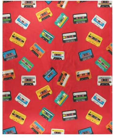 Exnundod Throw Blanket for Couch Colorful Cassette Tape Pattern Cozy Bed Blanket Warm Throw Blankets for Sofa Travel Camping 50x60 Inches