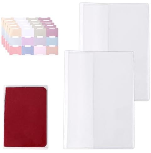 2pcs Clear Planner Cover for Hobonichi A6, 9.06x6.18in Transparent PVC Planner Protector Cover with 5 Blank Label Stickers Waterproof Dustproof Protective Sleeves for Hobonichi Accessories