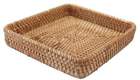 Ticha Bandeja de mimbre para llaves, cesta decorativa de mimbre tejida para llaves, tocador, vela, adorno