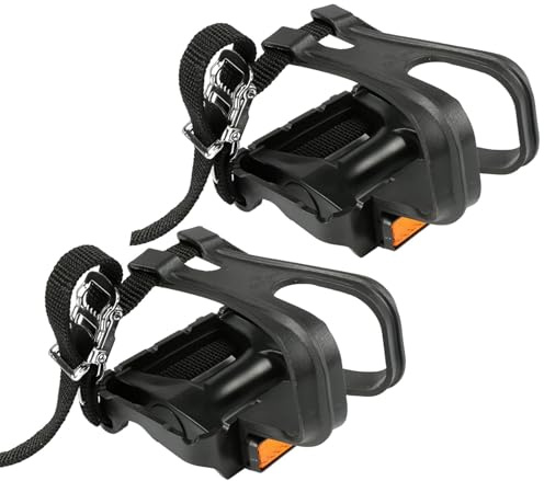 Cykelpedaler med tåklämmor – 1 par ersättningspedaler för cykling, justerbar rempedal, Durablle spindelgreppsdesign | Cykelkontrolllösning för mountainbike, vägcyklar, ridning, män, kvinnor